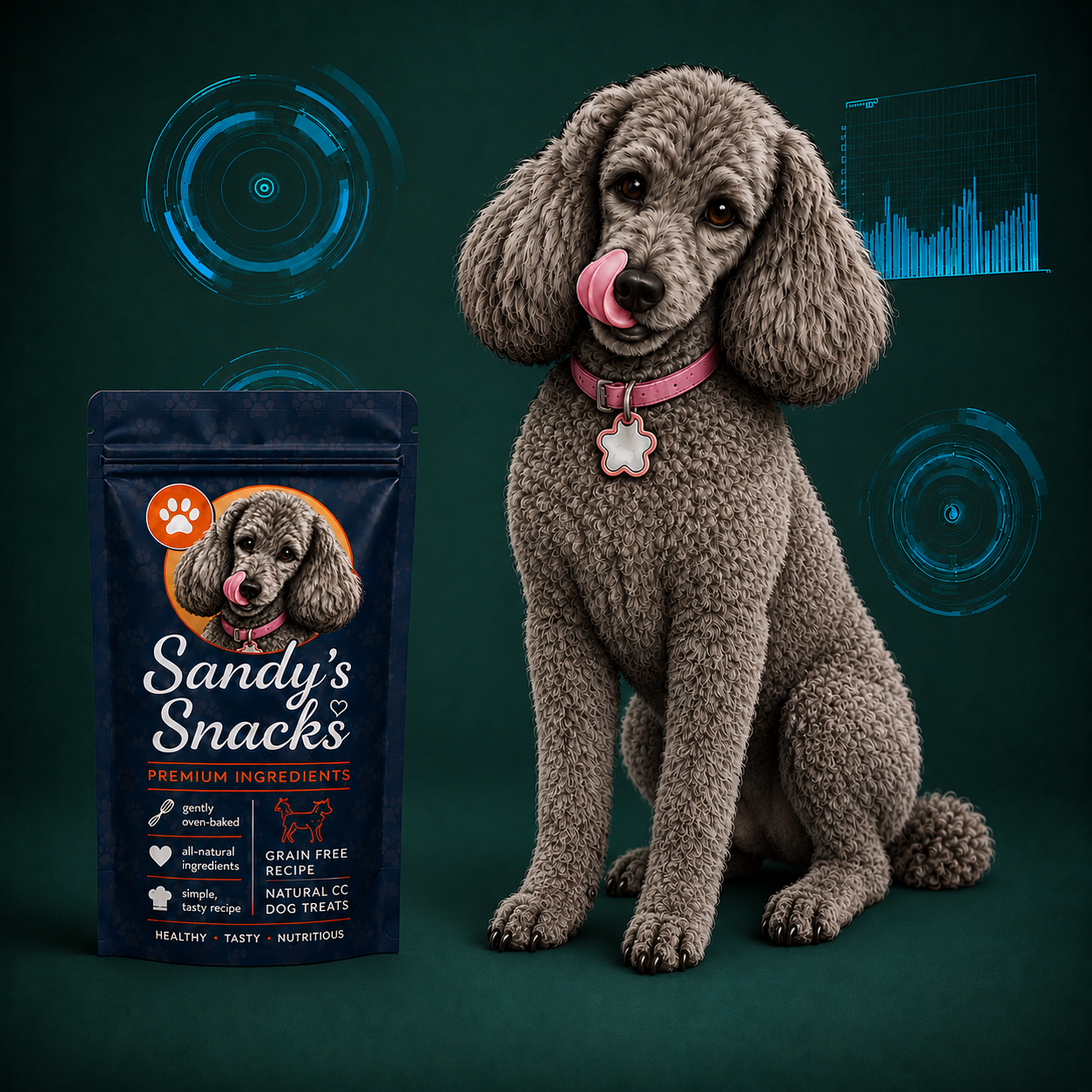 Golden Retriever with Tech Overlay